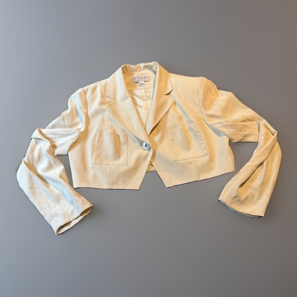 Vintage SHOMI Miller Shor Silk Cropped Blazer Size 10 Ivory